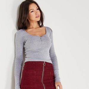 Grey Long Sleeve Button Front Top